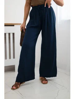 Mušelínové kalhoty se širokou nohavicí námořnická modř