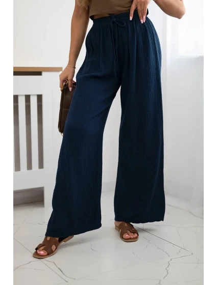Mušelínové kalhoty se širokou nohavicí námořnická modř