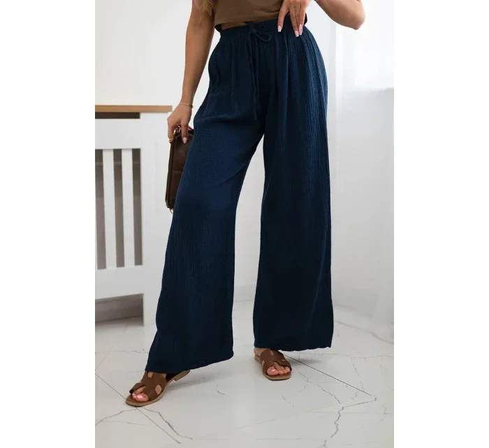 Mušelínové kalhoty se širokou nohavicí námořnická modř