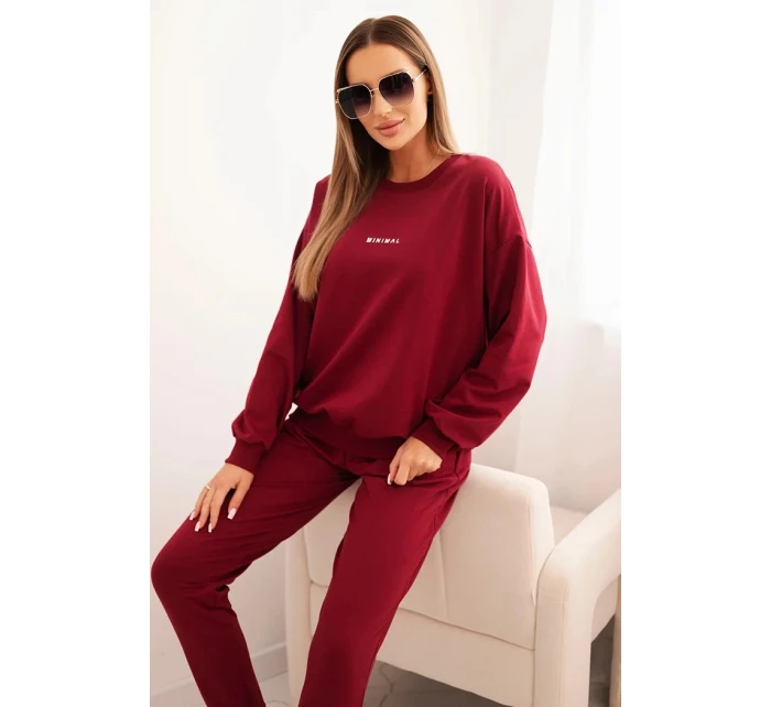 Dámský bavlněný komplet s potiskem Minimal bordový
