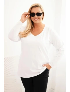 Dámská blůza Plus Size s výstřihem do V a dlouhým rukávem bílá