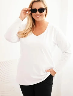 Dámská blůza Plus Size s výstřihem do V a dlouhým rukávem bílá
