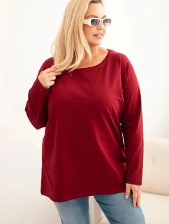 Dámská blůza Plus Size bavlněná s kulatým výstřihem bordová