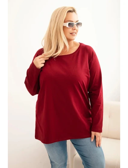 Dámská blůza Plus Size bavlněná s kulatým výstřihem bordová Dámská blůza Plus Size bavlněná s kulatým výstřihem bordová