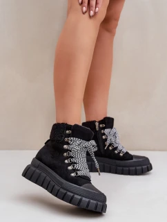 Dámské Zateplené Botky Trapery Na Platformě Černé Alcyhen