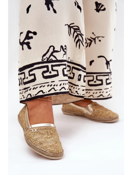 Elegantní Kožené Espadrilky S Pletením Béžovo-Zlaté Zazoo 10178