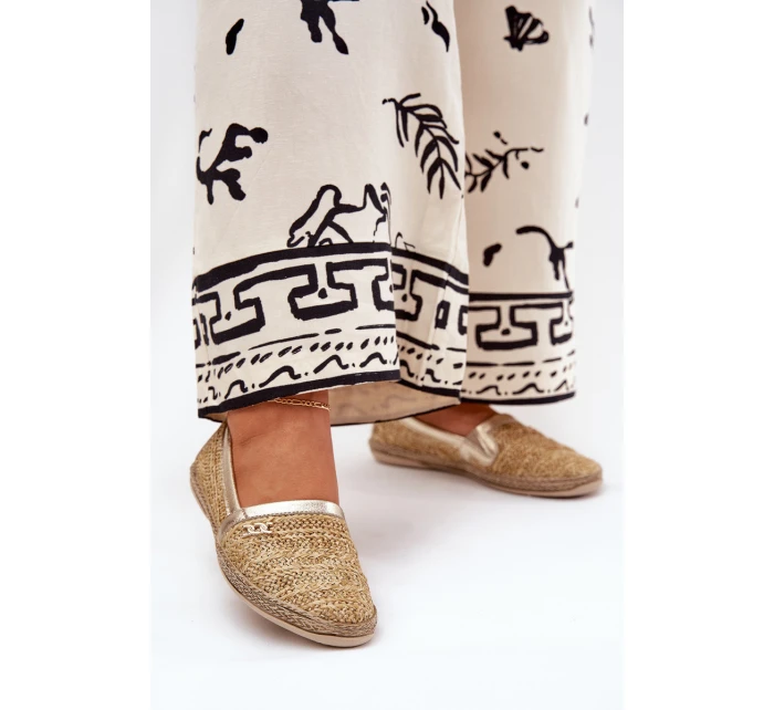 Elegantní Kožené Espadrilky S Pletením Béžovo-Zlaté Zazoo 10178