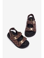 Dětské Sandály Na Suchý Zip Se Zlatými Detaily Hnědé Cavina Dětské Sandály Na Suchý Zip Se Zlatými Detaily Hnědé Cavina