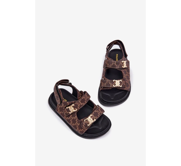 Dětské Sandály Na Suchý Zip Se Zlatými Detaily Hnědé Cavina Dětské Sandály Na Suchý Zip Se Zlatými Detaily Hnědé Cavina