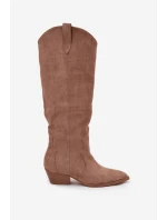 Eko semišové kozačky kovbojky dámské na podpatku béžové Jenaya