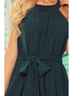 ALIZEE - Dámské šifonové šaty v lahvově zelené barvě s vázáním 350-4 ALIZEE - Dámské šifonové šaty v lahvově zelené barvě s vázáním 350-4