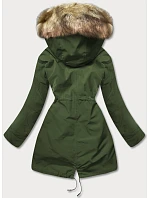 Teplá dámská zimní bunda khaki-ecru (w629)