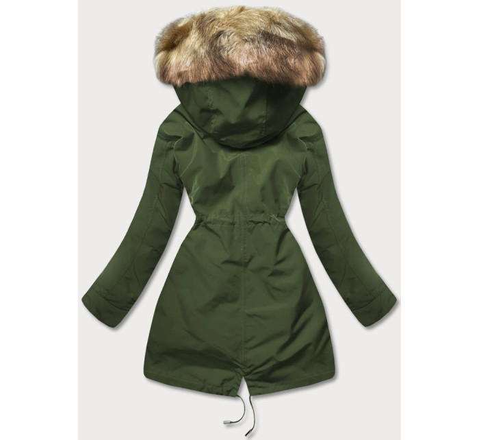 Teplá khaki-ecru dámská zimní bunda (W629)