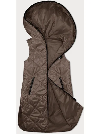 Tmavě béžová dámská vesta s ozdobným prošíváním model 19642623 - S'WEST Tmavě béžová dámská vesta s ozdobným prošíváním model 19642623 - S'WEST