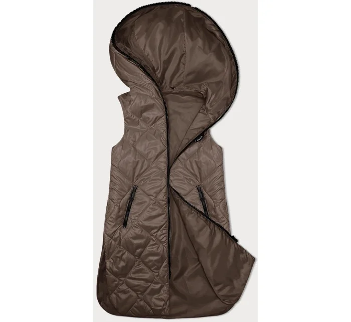 Tmavě béžová dámská vesta s ozdobným prošíváním model 19642623 - S'WEST Tmavě béžová dámská vesta s ozdobným prošíváním model 19642623 - S'WEST