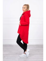 Zateplená mikina s dlouhými zády a kapucí červená