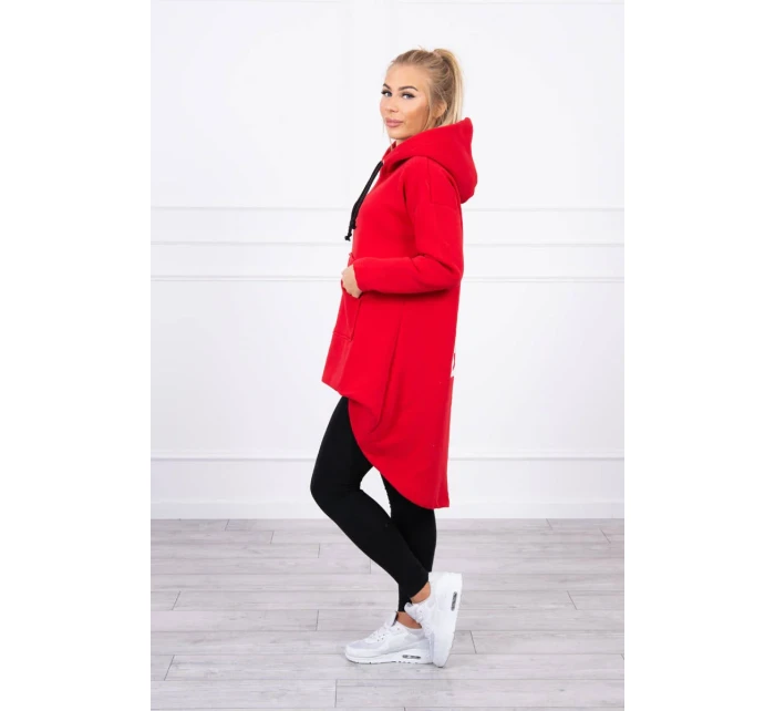 Zateplená mikina s dlouhými zády a kapucí červená