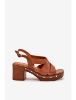 Kožené sandály na podpatku model 21699711 hnědé - Zazoo