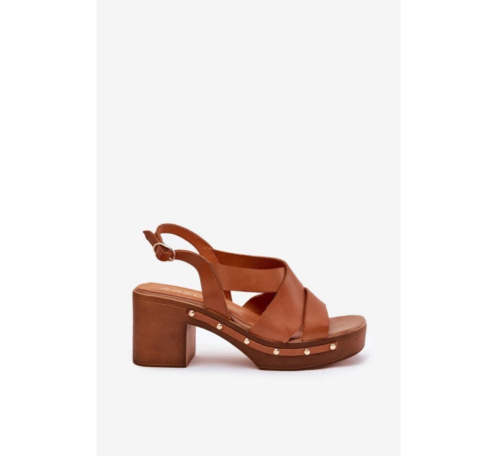Kožené sandály na podpatku model 21699711 hnědé - Zazoo