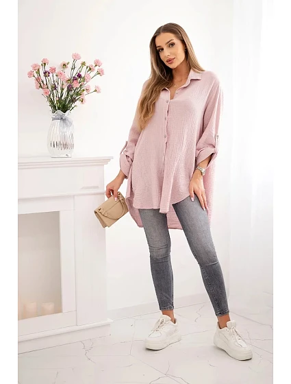 Bavlněná mušelínová košile Plus Size tmavě pudrově růžová