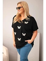 Dámská bavlněná halenka Plus Size s motýlky černá Dámská bavlněná halenka Plus Size s motýlky černá