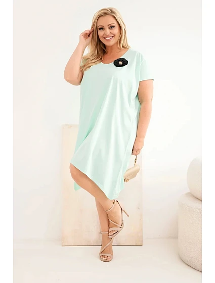 Dámské bavlněné šaty Plus Size s broží a výstřihem mátová Dámské bavlněné šaty Plus Size s broží a výstřihem mátová