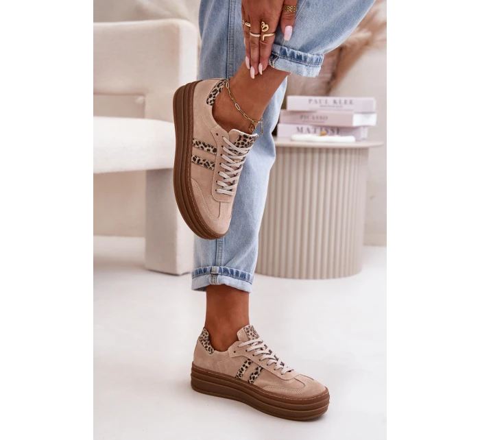 model 21669356 Dámské Semišové Sneakersy Na Platformě Leopardí Růžové - Zazoo