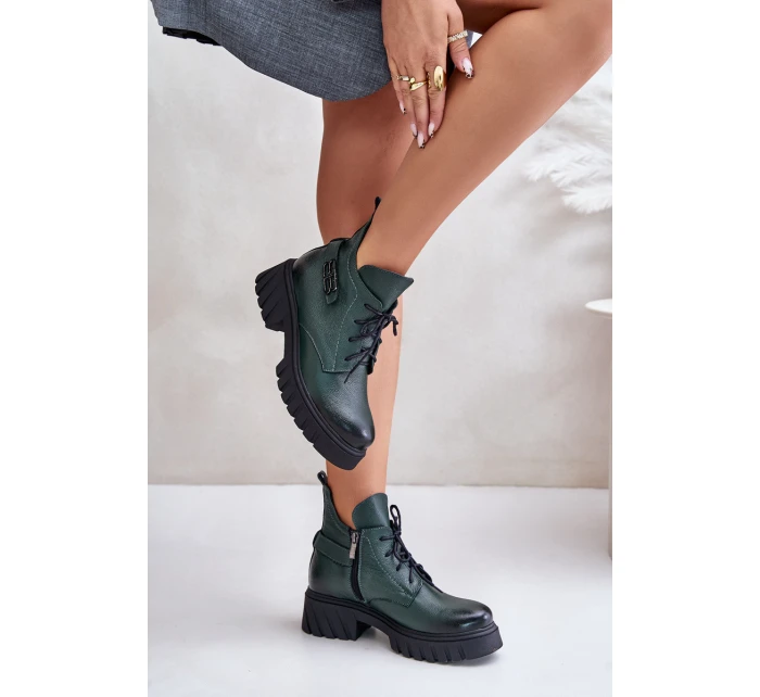 Dámské Kožené Kotníkové Boty S Svrškem Zateplené Tmavě Zelené model 21673818 - Zazoo