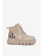 Kožené dámské kotníčkové boty na platformě vyhřívané Vinceza 66838 béžové