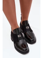 Lakovane nízké dámské boty na podpatku vyhřívané Vinceza 58560 černé