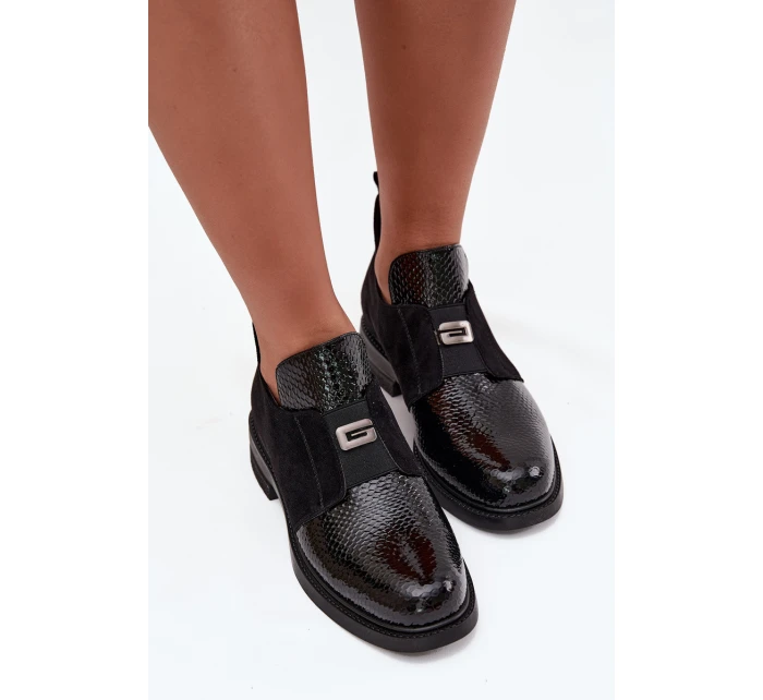 Lakovane nízké dámské boty na podpatku vyhřívané Vinceza 58560 černé