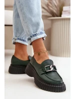 Zazoo Polobotky Mokasíny Dámské Z Přírodní Kůže Tmavě Zelené