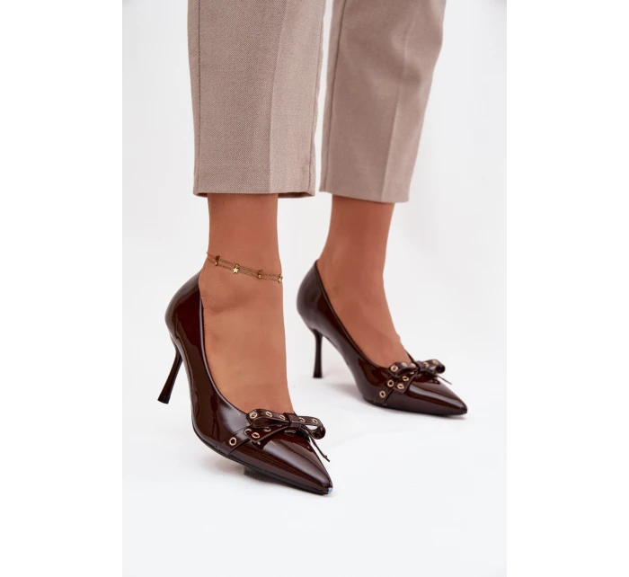 Lakované lodičky s mašlí Janisse – čokoládová