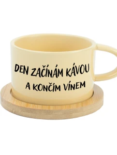 DEN ZAČÍNÁM KÁVOU A KONČÍM VÍNEM - žlutý hrníček makronka 200 ml