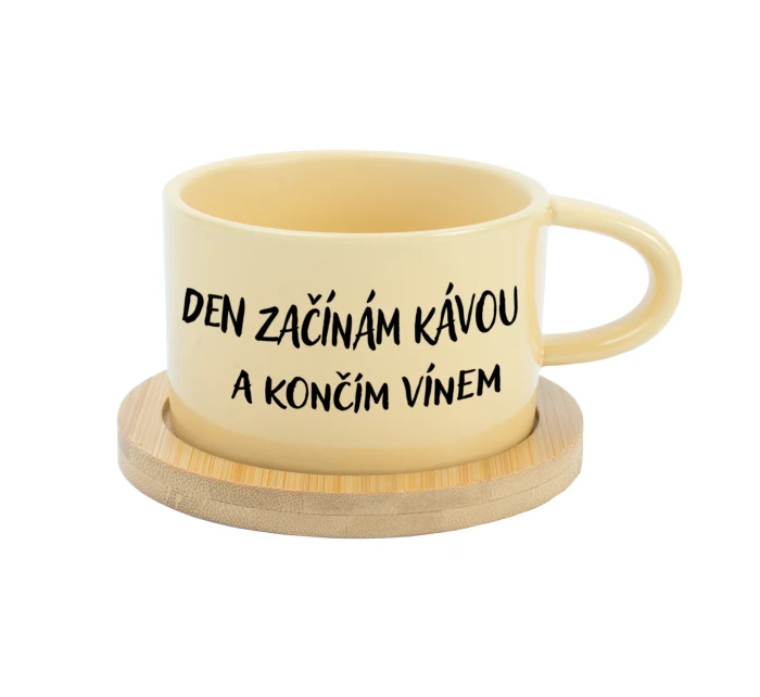 DEN ZAČÍNÁM KÁVOU A KONČÍM VÍNEM - žlutý hrníček makronka 200 ml