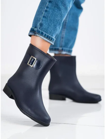 Designové modré dámské gumáky na plochém podpatku Designové modré dámské gumáky na plochém podpatku