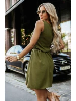 model 21335538 VICTORIA Trapézové šaty bez rukávů se zavazováním v pase khaki barva - numoco model 21335538 VICTORIA Trapézové šaty bez rukávů se zavazováním v pase khaki barva - numoco