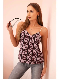 Dámská tílko s řetízkem a geometrickým vzorem tmavě růžová