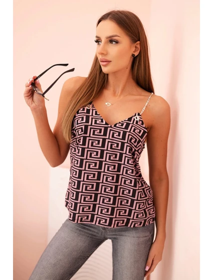 Dámská tílko s řetízkem a geometrickým vzorem tmavě růžová