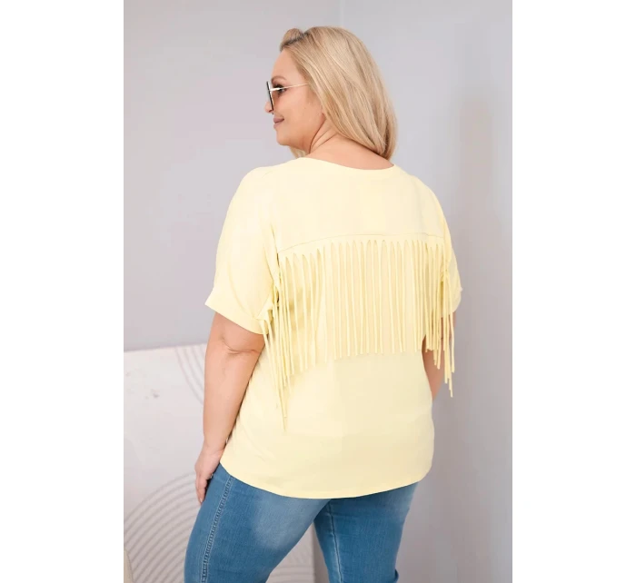 Dámská bavlněná halenka s V výstřihem a třásněmi na zádech žlutá