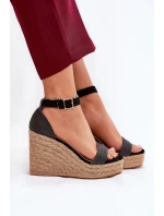 Dámské Sandály Na Klínu S Pleteninou Černé Adelio Dámské Sandály Na Klínu S Pleteninou Černé Adelio