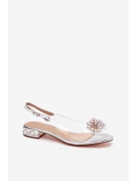 Průhledné sandály na nízkém podpatku s ozdobnými detaily D&A MR52-229 stříbrné Průhledné sandály na nízkém podpatku s ozdobnými detaily D&A MR52-229 stříbrné