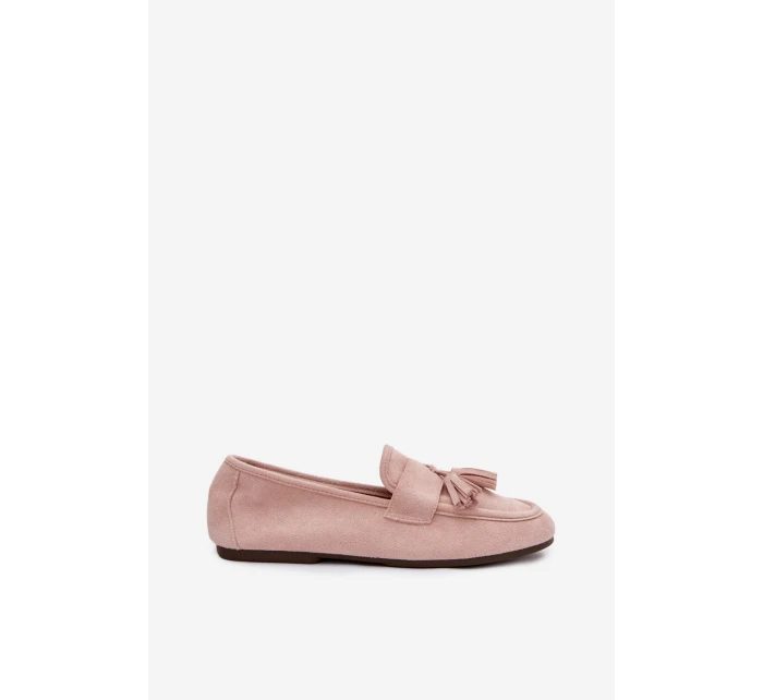 Dámské mokasíny ploché s třásněmi světle růžové model 21919034 - Boto