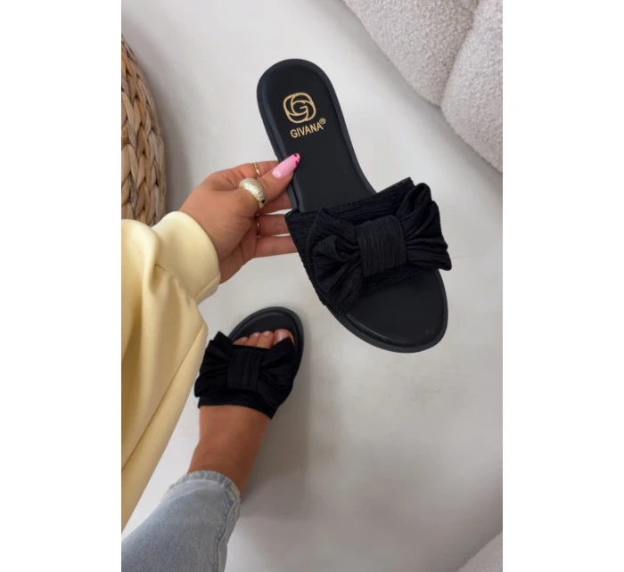 Dámské pantofle na nízkém podpatku s mašlí Černé Amivelle