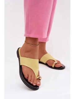 Dámské ploché eko kožené nazouváky se zlatým detailem Žluté Lavessa