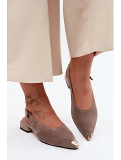 Kožené semišové dámské sandály na nízkém podpatku D&A CR61-3050 Béžové