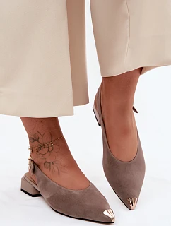 Kožené semišové dámské sandály na nízkém podpatku D&A CR61-3050 Béžové