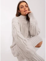 Dámské svetrové šaty světle béžové model 20774219 - FPrice Dámské svetrové šaty světle béžové model 20774219 - FPrice