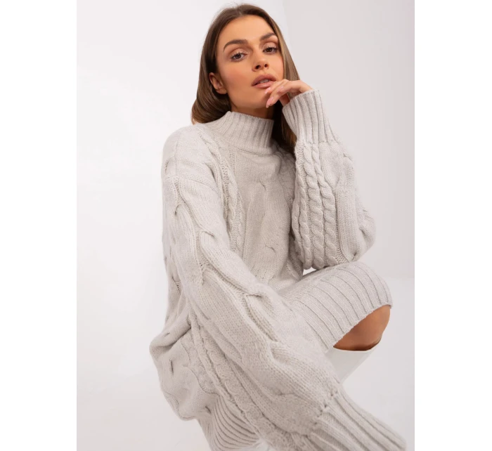 Dámské svetrové šaty světle béžové model 20774219 - FPrice Dámské svetrové šaty světle béžové model 20774219 - FPrice