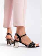 Pohodlné dámské  sandály černé na širokém podpatku